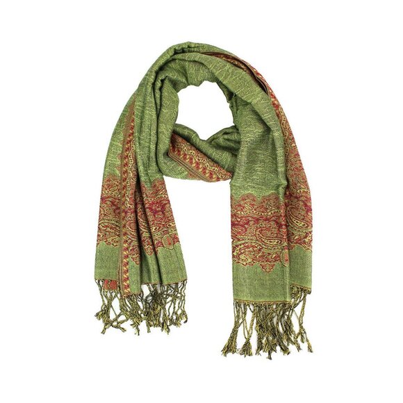 Accessories - Tigerstars Green Floral Border Scarf Shawl
